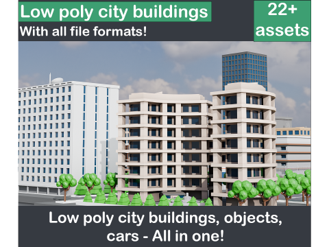Low poly city buildings pack Low-poly 3D Model