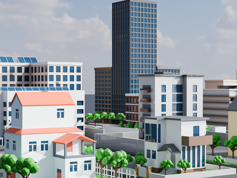 Low poly city buildings pack Low-poly 3D Model