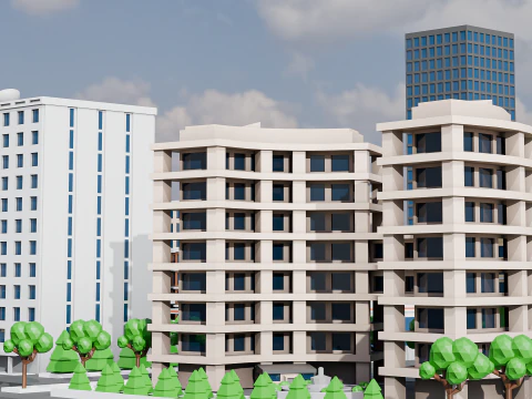 Low poly city buildings pack Low-poly 3D Model