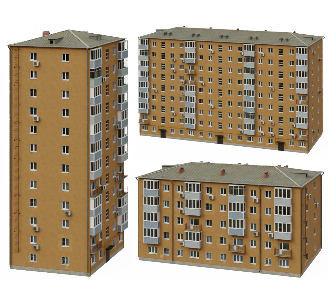 Procedural Soviet Building 3D Model .c4d .max .obj .3ds .fbx .stl .blend 