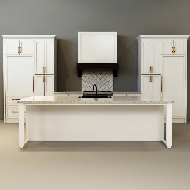 kitchen modern - white and wood with island 3D Модель .c4d .max .obj .3ds .fbx .stl .blend 