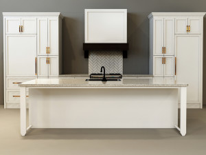 kitchen modern - white and wood with island 3D Model