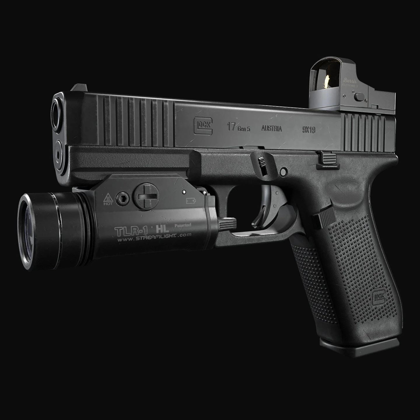 Glock 17 with attachments 3D Model .c4d .max .obj .3ds .fbx .stl .blend 