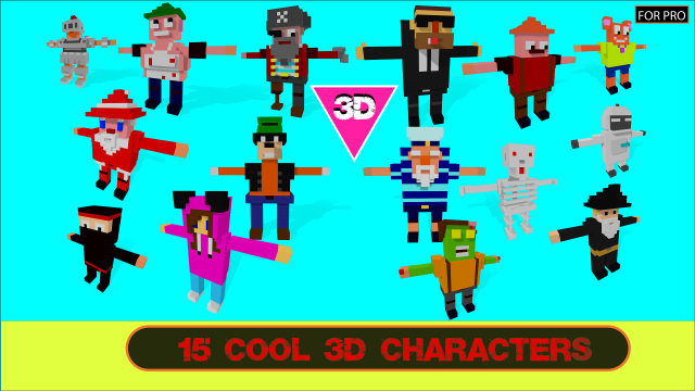 15 characters voxel s pack Modello 3D .c4d .max .obj .3ds .fbx .stl .blend 