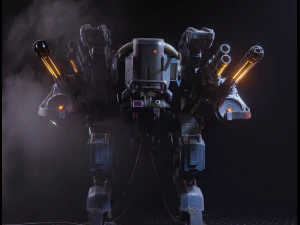 Robot tempur bergaya PBR LowPoly siap bermain Low-poly Model 3D