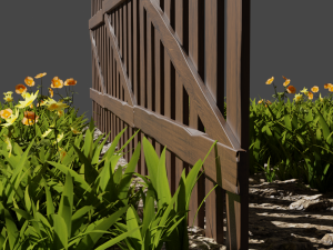 Fence and grass Low-poly 3D Model