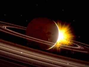 Planeta con anillos animados. Modelo 3D