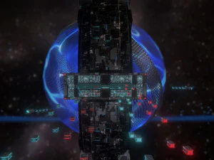 Space station planetary scale animated 3D Model