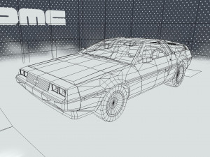 DeLorean DMC - 12 and showroom 3D 모델