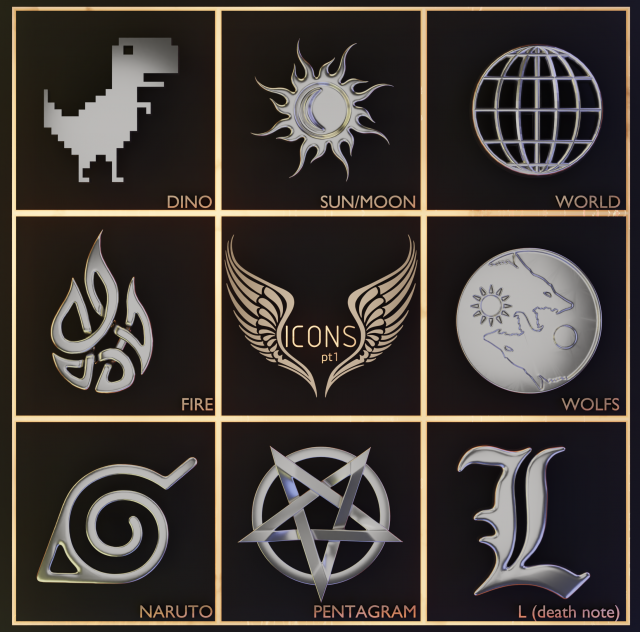 ICONS pt1 3D Print Model .c4d .max .obj .3ds .fbx .stl .blend 