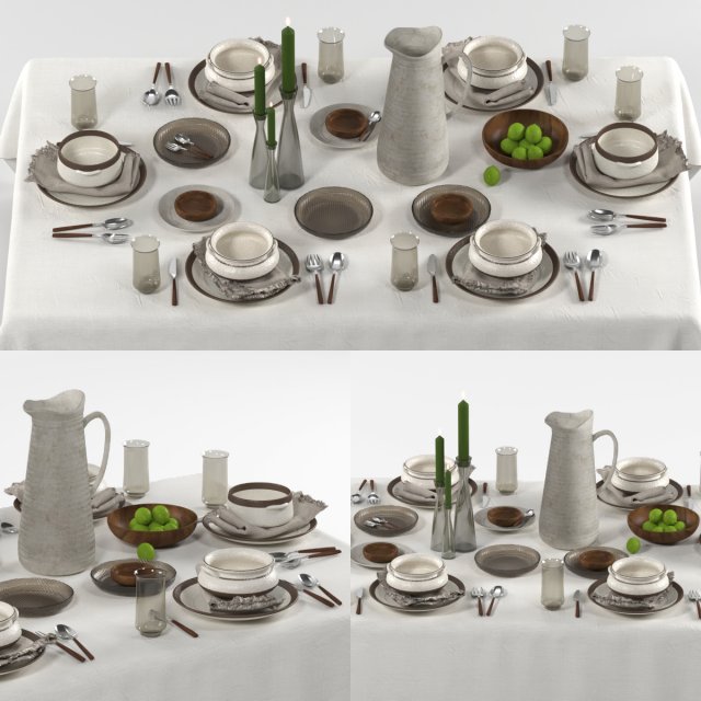 Tableware set 01 3D 模型 .c4d .max .obj .3ds .fbx .stl .blend 