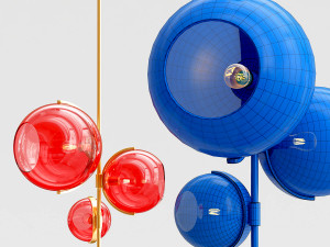 designer luminaire with three glass shades Modelo 3D