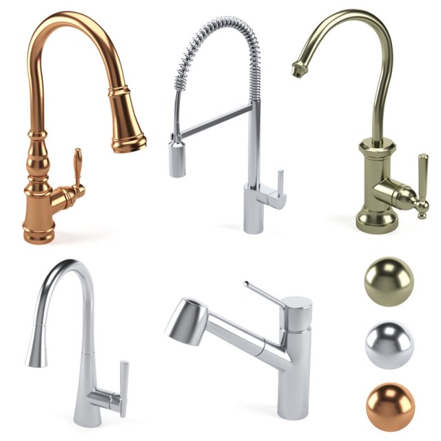 moen kitchen faucet set 01 3D Model .c4d .max .obj .3ds .fbx .stl .blend 