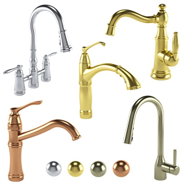moen kitchen faucet set 02 Model 3D .c4d .max .obj .3ds .fbx .stl .blend