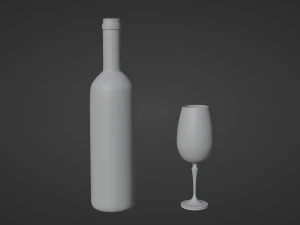 Wine bottle Wine glass 3D Model