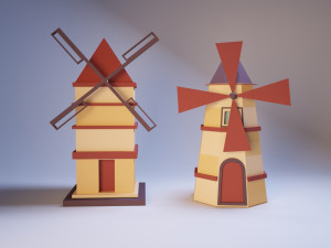 set farm windmills low poly 3D-Modell