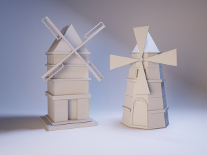 set farm windmills low poly 3D मॉडल