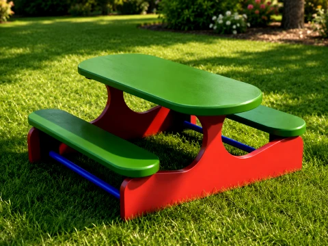 Wooden Picnic Table Bench Set 3D Model