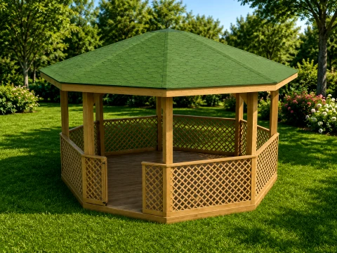 Wooden Garden Gazebo 3D Model