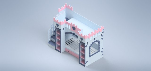 Children bed Castle for two with balcony 3D-Modell .c4d .max .obj .3ds .fbx .stl .blend 