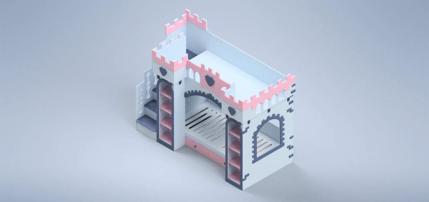 Children bed Castle for two with balcony 3D Model .c4d .max .obj .3ds .fbx .stl .blend 