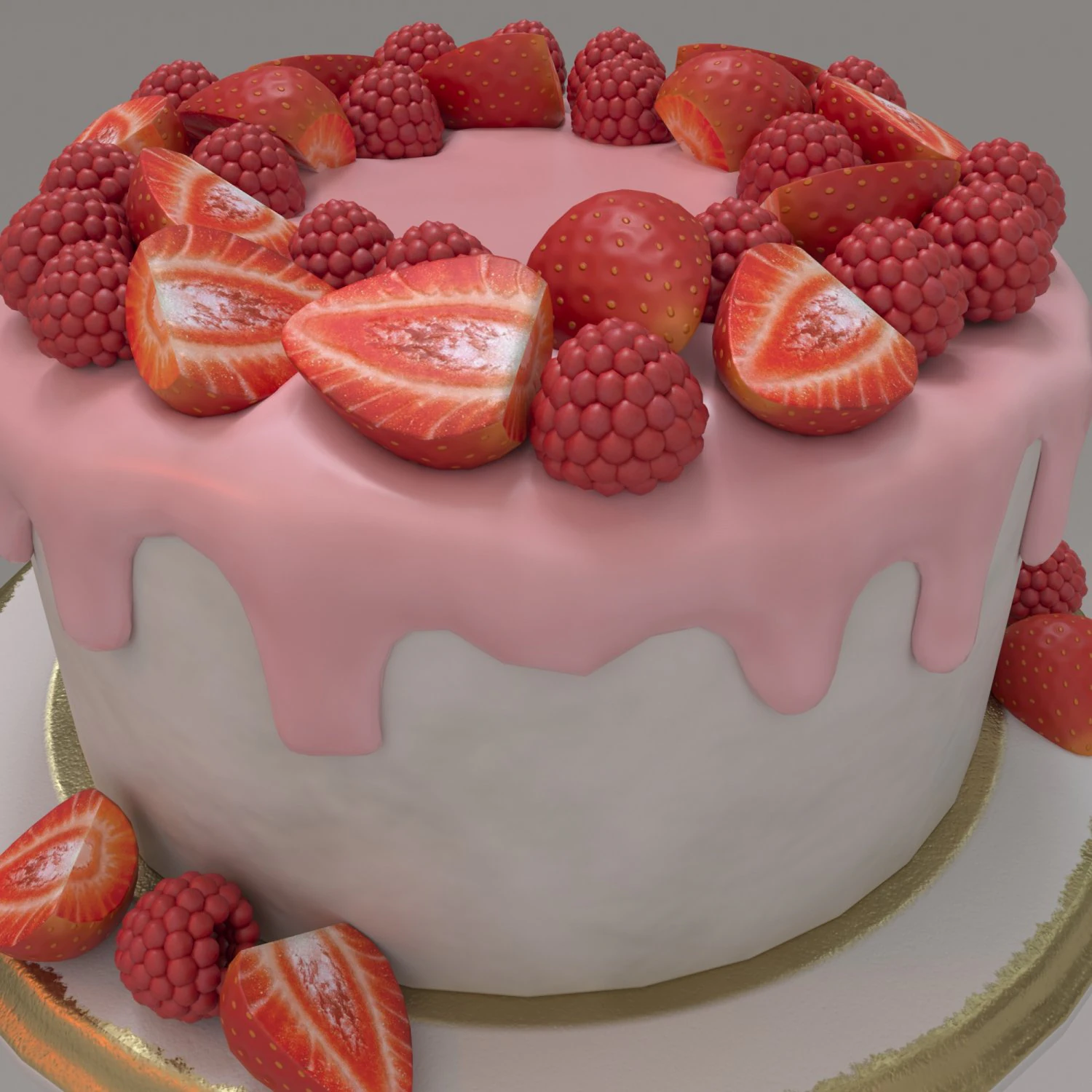Cake with berries 3D Model .c4d .max .obj .3ds .fbx .stl .blend 