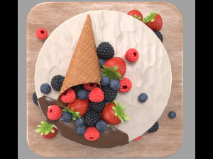 Cake with berries 3D Model