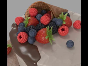 Cake with berries 3D Model