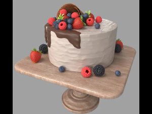 Cake with berries 3D Model
