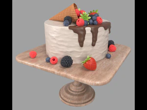 Cake with berries 3D Model