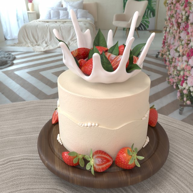 Strawberry cake Model 3D .c4d .max .obj .3ds .fbx .stl .blend