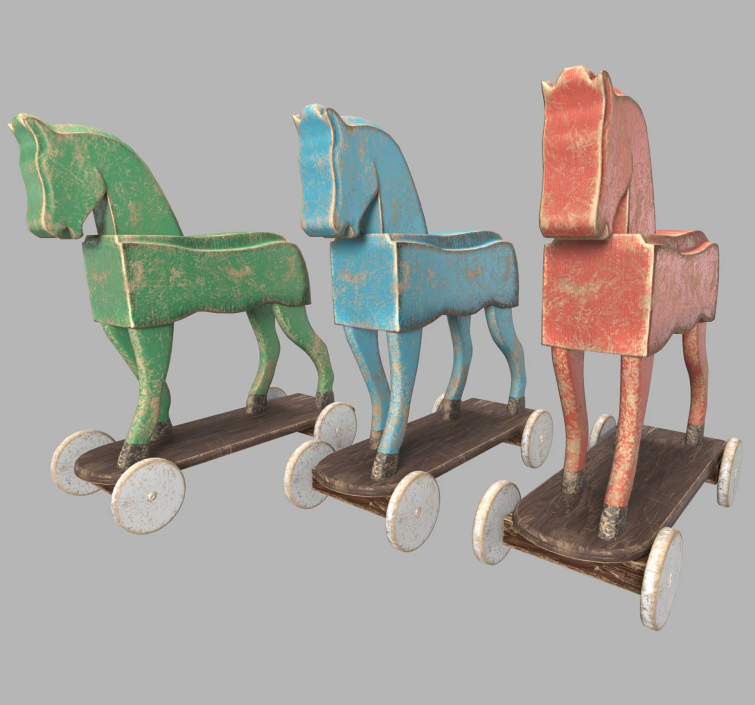 Toy horse on wheels 3D Model .c4d .max .obj .3ds .fbx .stl .blend