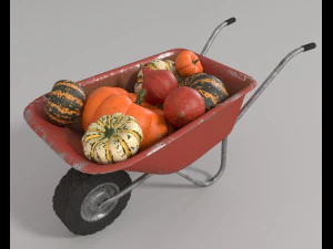 Wheelbarrow with pumpkins 3D Model