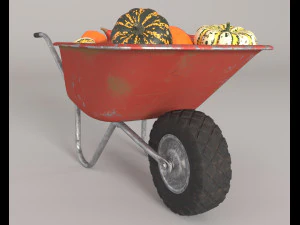 Wheelbarrow with pumpkins 3D Model