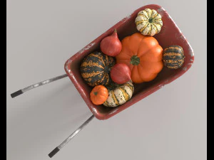 Wheelbarrow with pumpkins 3D Model