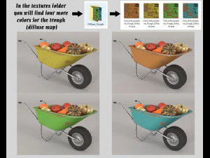 Wheelbarrow with pumpkins 3D Model