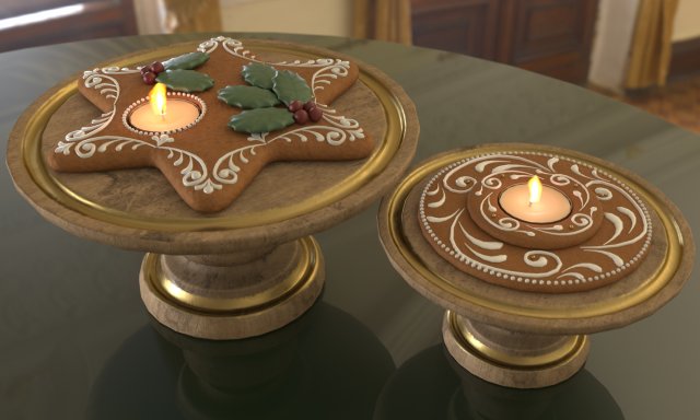 Gingerbread cookies and candles on stands 3D Model .c4d .max .obj .3ds .fbx .stl .blend 