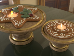 Gingerbread cookies and candles on stands 3D Модель