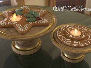 Gingerbread cookies and candles on stands 3D Model