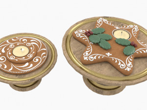 Gingerbread cookies and candles on stands 3D Model