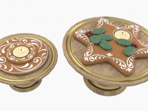 Gingerbread cookies and candles on stands 3D Model