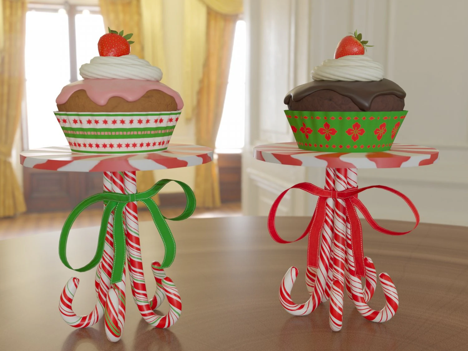 Muffins on a caramel stand 3D Model .c4d .max .obj .3ds .fbx .stl .blend 