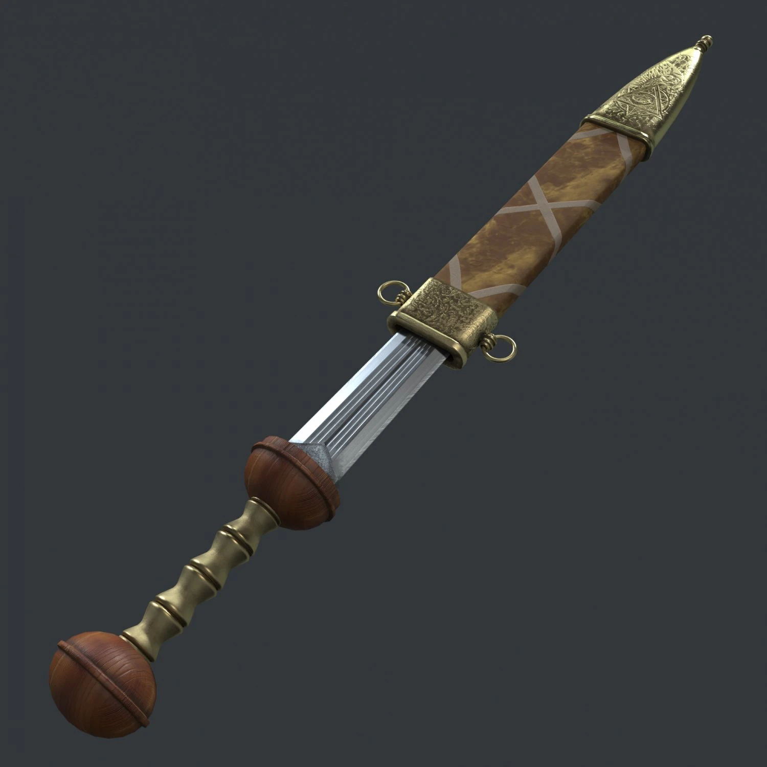 Steel sword and scabbard 3D Model .c4d .max .obj .3ds .fbx .stl .blend 