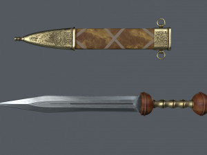 Steel sword and scabbard Model 3D