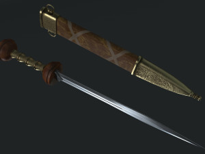 Steel sword and scabbard Model 3D