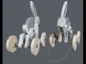 Toy wooden rabbit on wheels 3D Model
