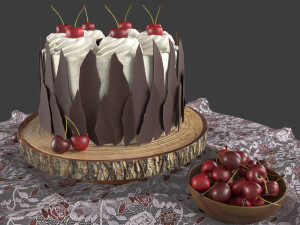 Cherry cake with chocolate 3D 模型