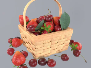 Kosz z wiśniami i truskawkami Model 3D