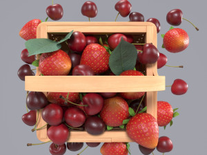 Basket with cherries and strawberries 3D Model