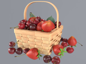 Basket with cherries and strawberries 3D Model